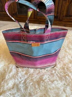 Consuela Pink and Blue Striped Canvas Tote